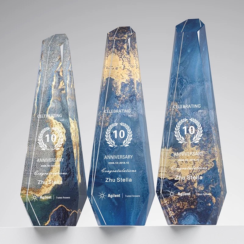 Custom crystal awards with full-colour printed designs